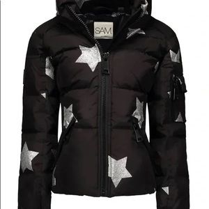 SAM Girls Freestyle Puffer Coat Black Silver Metallic Stars 10